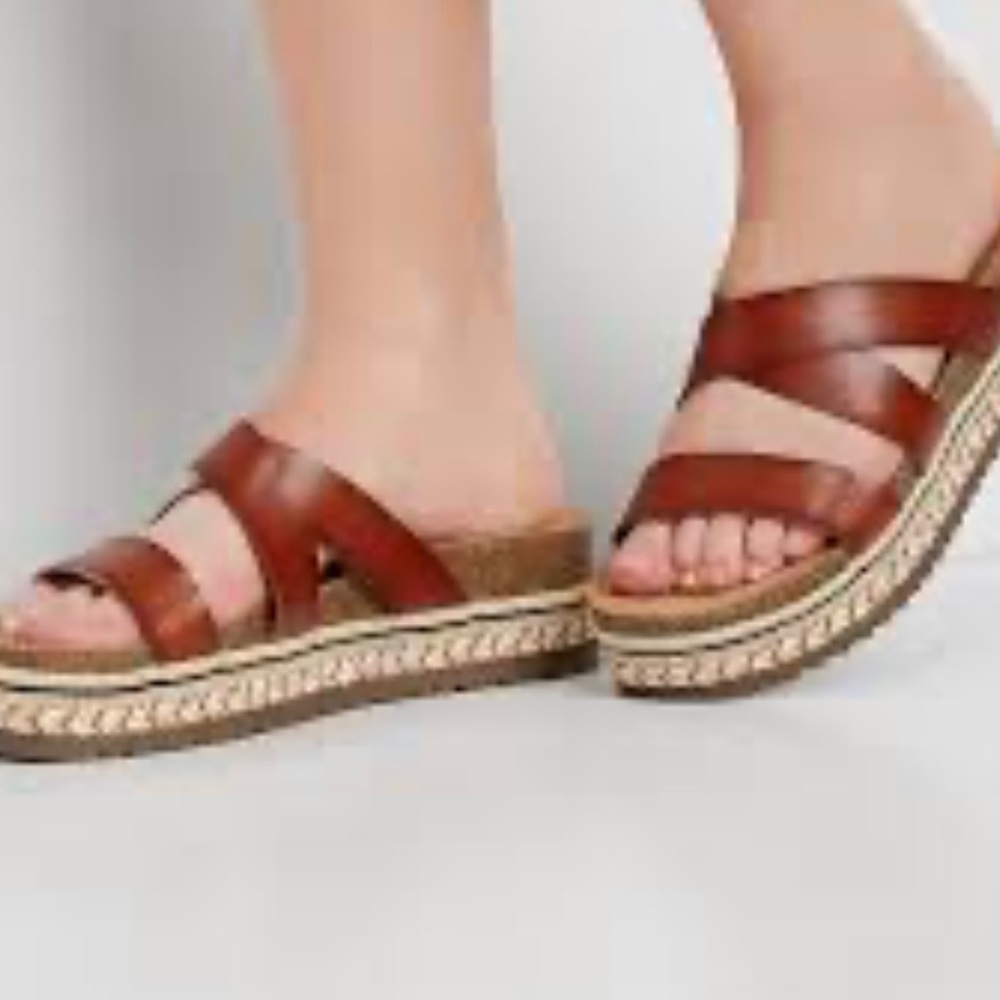 Brown leather platform sandals